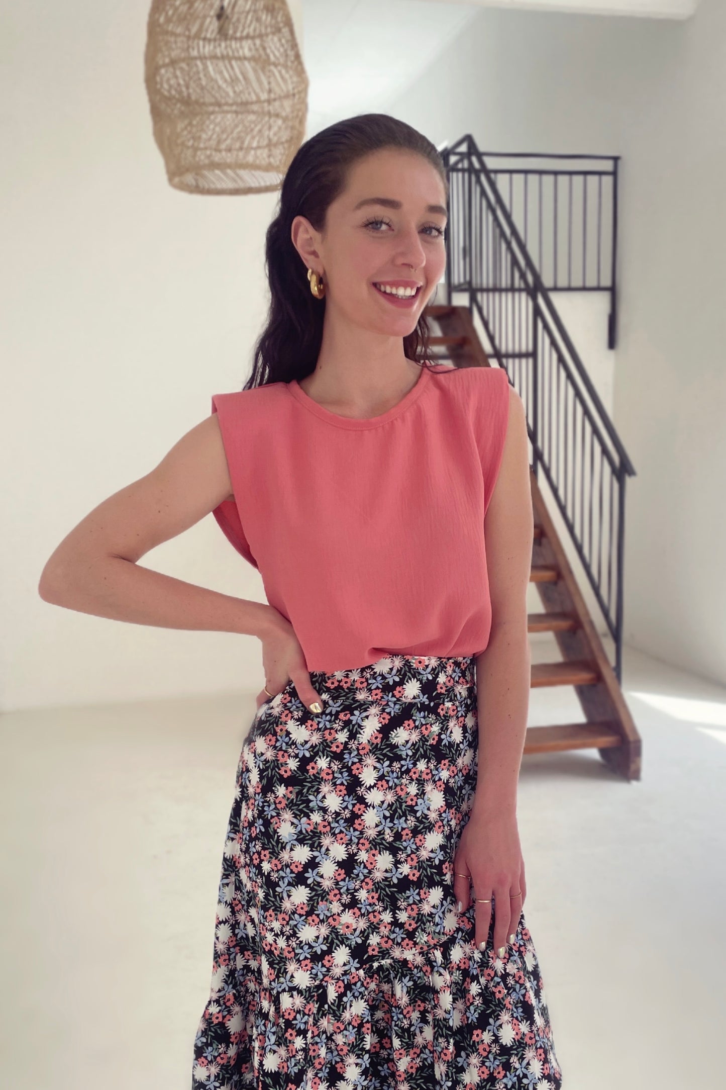 Shoulder Pad Top (Coral)