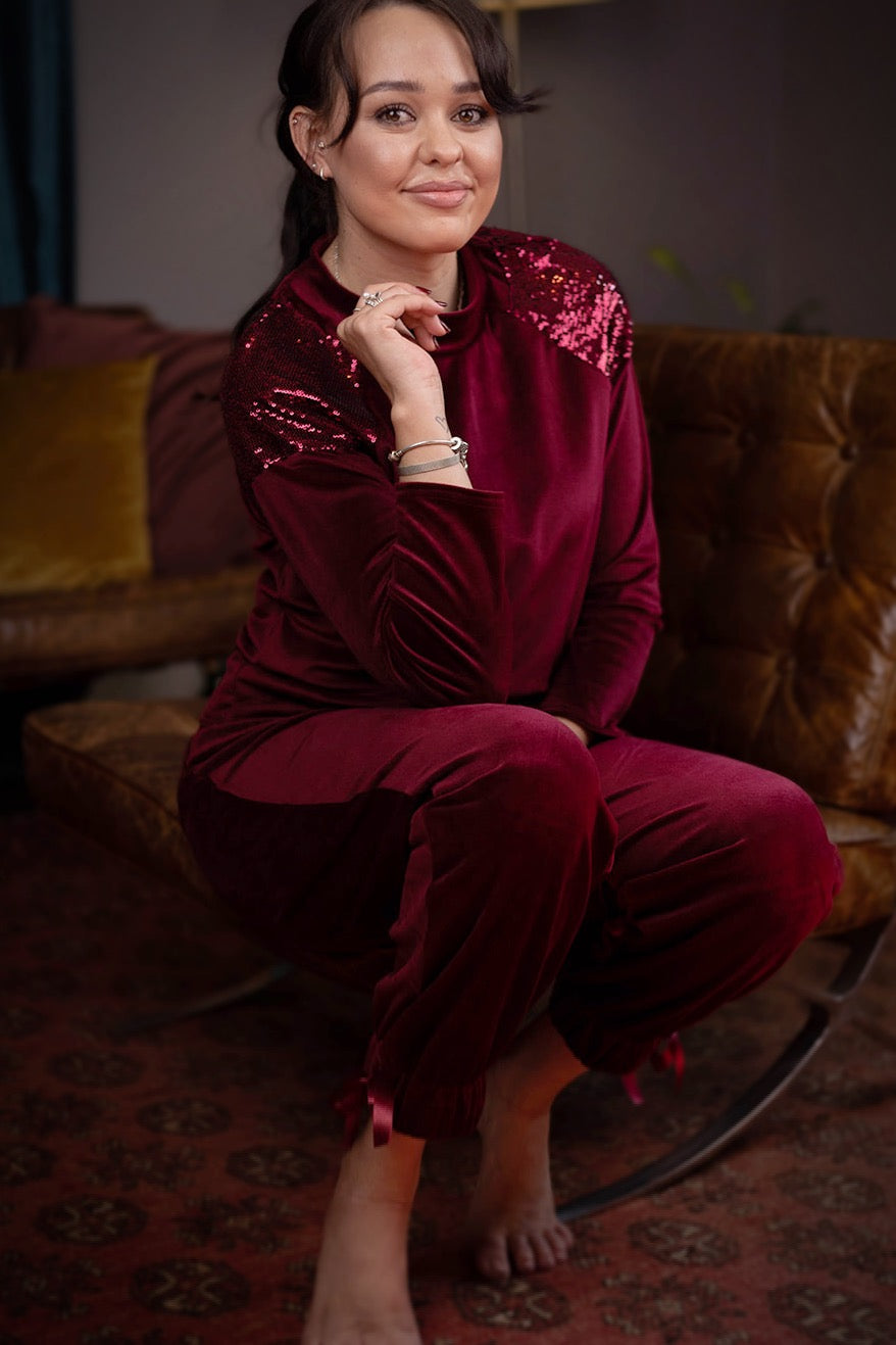 Luxury Velour Jogger (Burgundy)