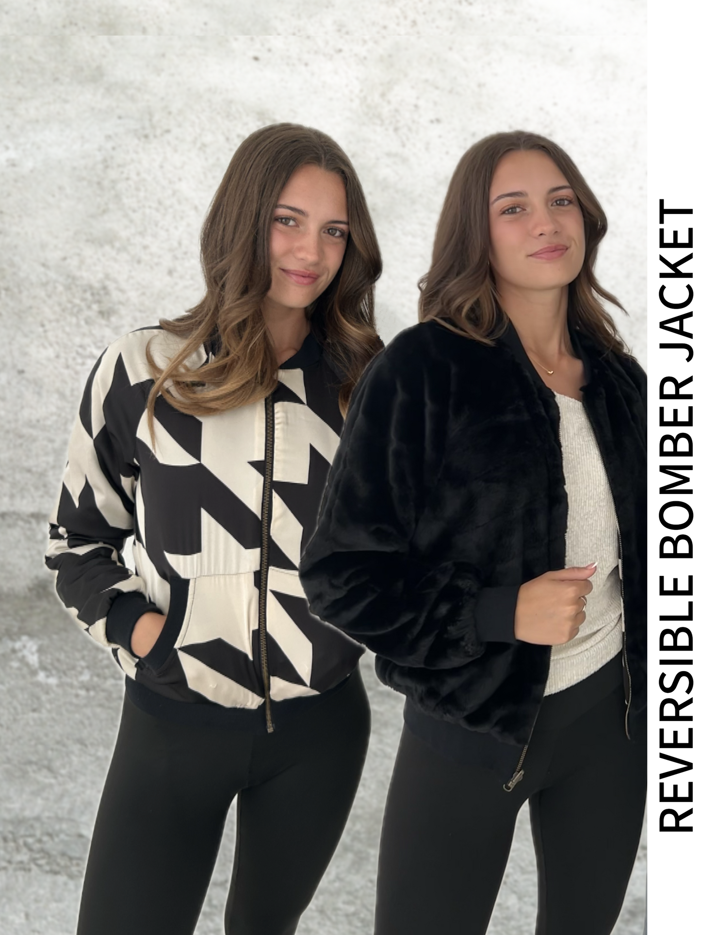 Reversible Fur & Houndstooth Jacket