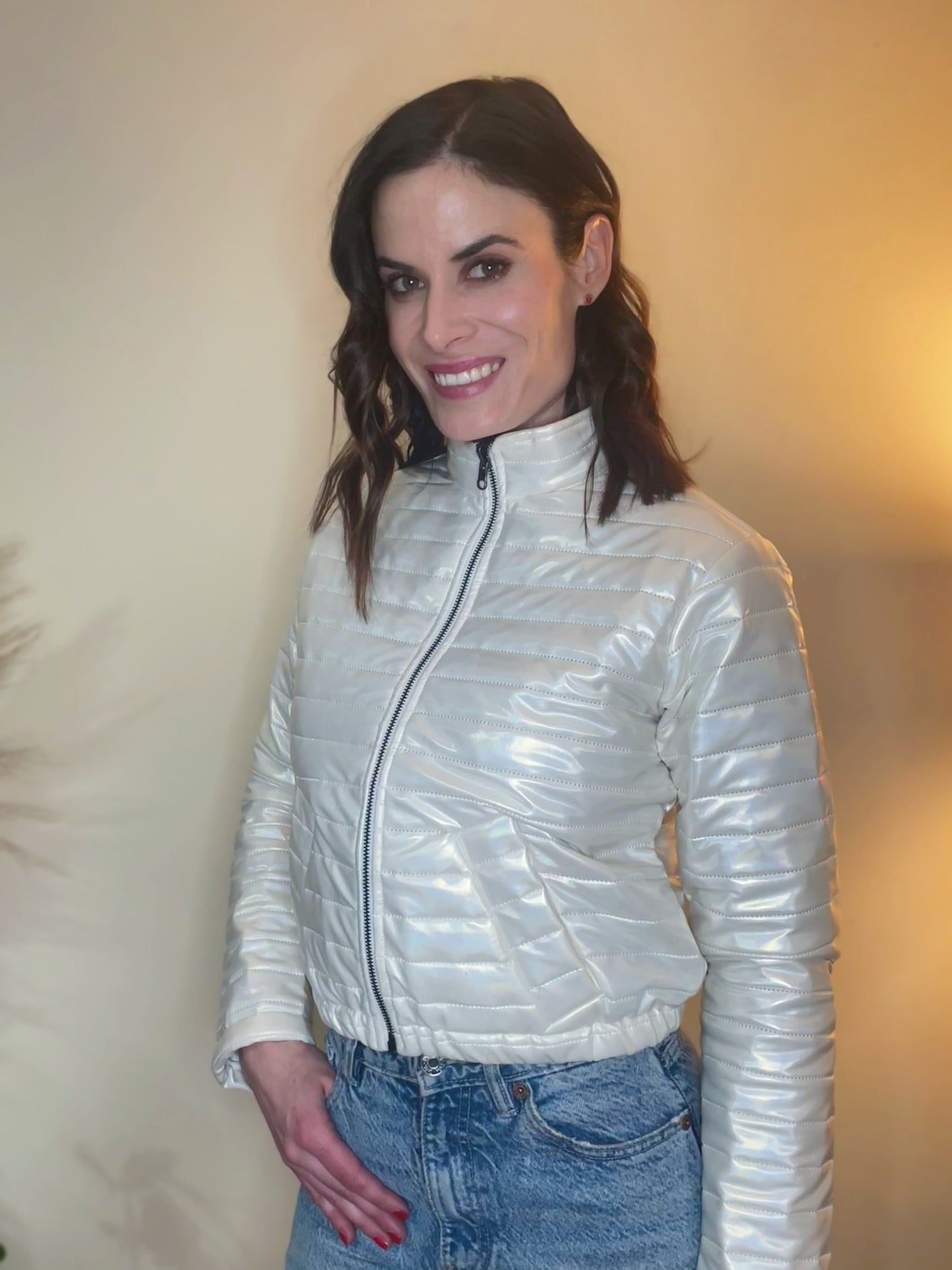 Pearl Metallic Bomber Jacket